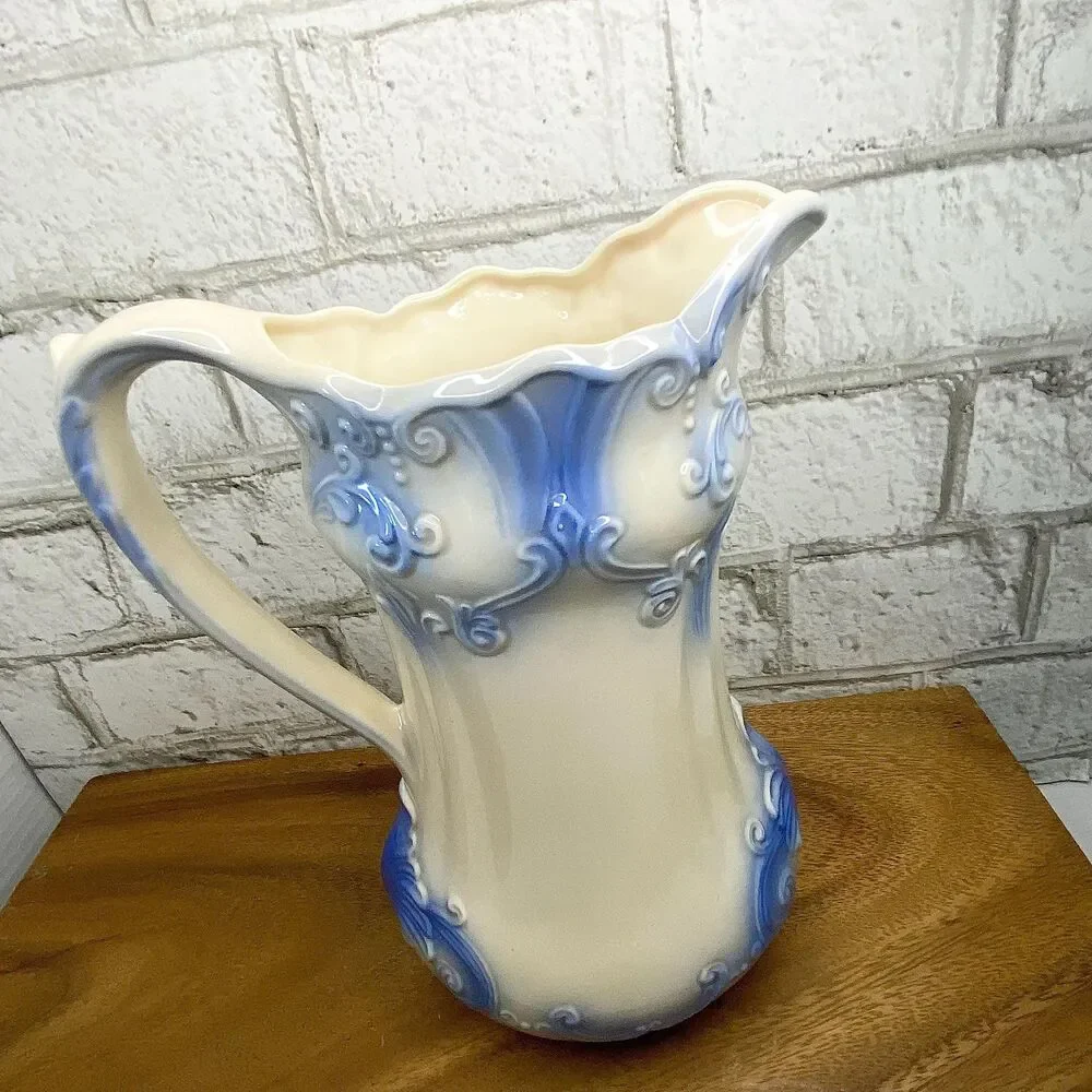 Vintage Victorian Style Wash Basin Pitcher Blue and White 8 3/4